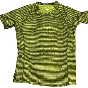 Nike Running Olive and Bright green stripe DriFit Short Sleeve Running shirt Med